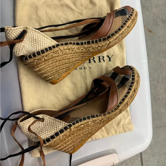 Burberry Tan and Black Plaid Wedge Sandals - Picture 4 of 7